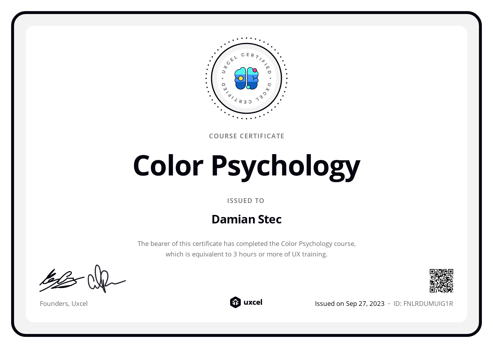 Damian Stec's certificate